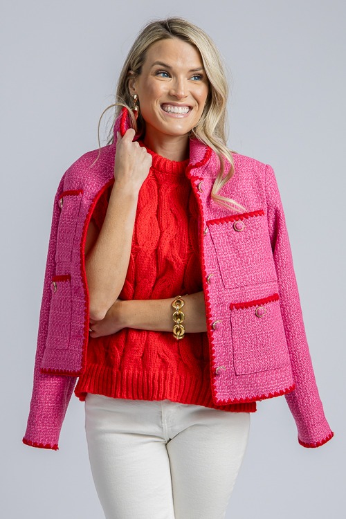 Stitch Trim Tweed Jacket, Fuchsia - New Arrivals - The Blue